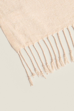 ZARA HOME ПЛЕД ИЗ СИНЕЛИ, СВЕТЛО-БЕЖЕВЫЙ