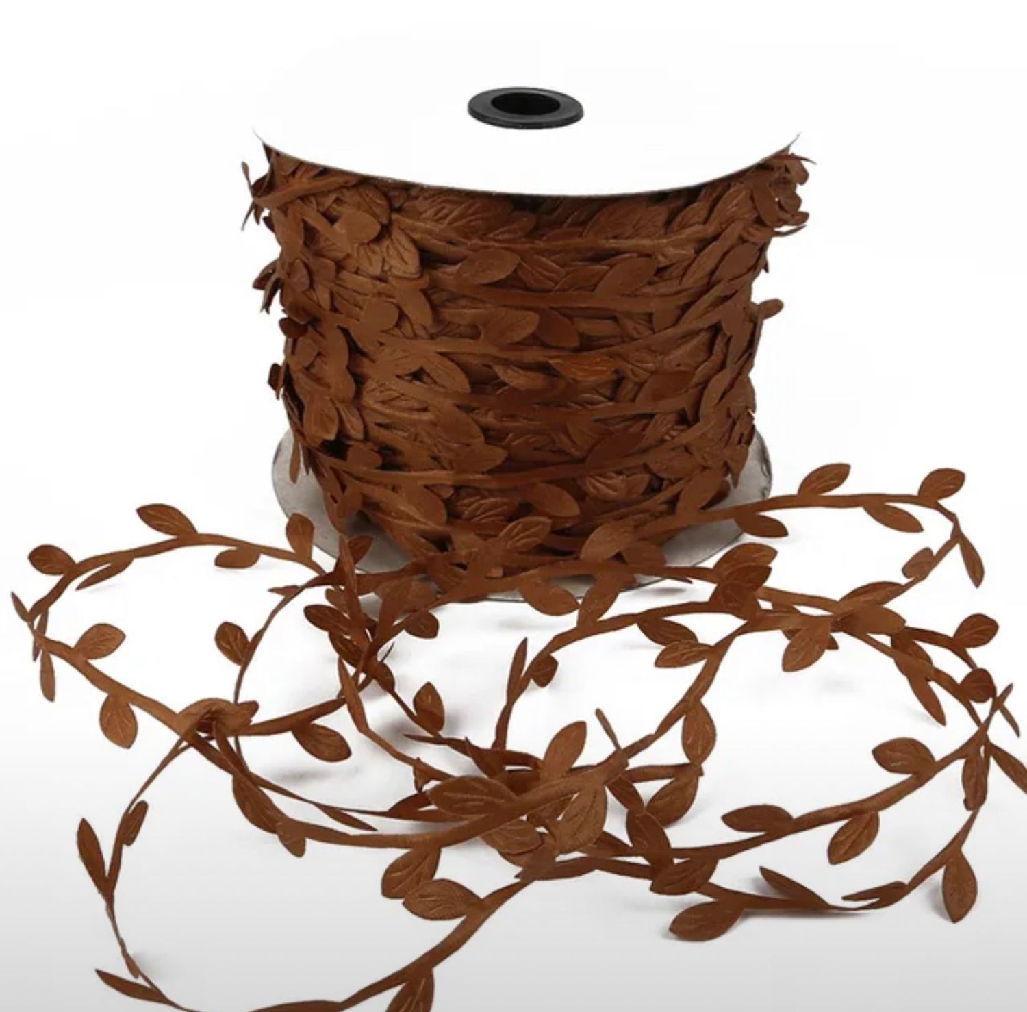 Искусственные шелковые ленты-листья, 3см , цвет коричневый 5метров