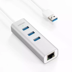 USB-концентратор Anker Aluminum 3-Port USB 3.0 and Ethernet Hub, цвет Серебристый