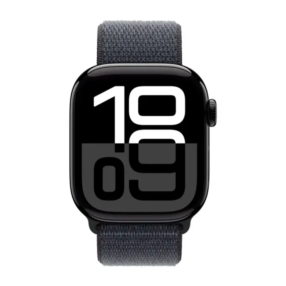 Apple Watch Series 10, 46 мм, алюминий цвет «чёрный глянец», спортивный браслет цвета "Ink"