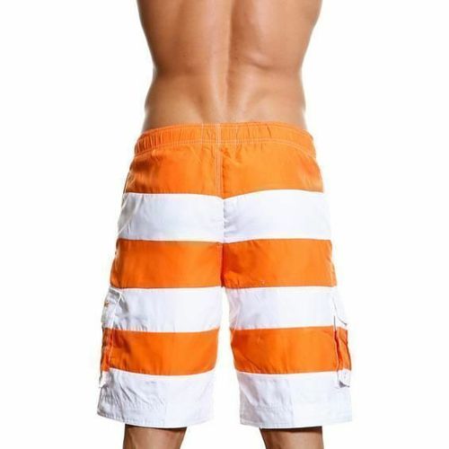 Мужские пляжные шорты Abercrombie&Fitch белые в оранжевую полоску Мужские пляжные шорты Abercrombie&Fitch белые в оранжевую полоску