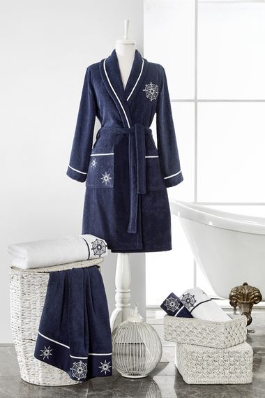 MARINE LADY  синий махровый женский халат  Soft Cotton (Турция)