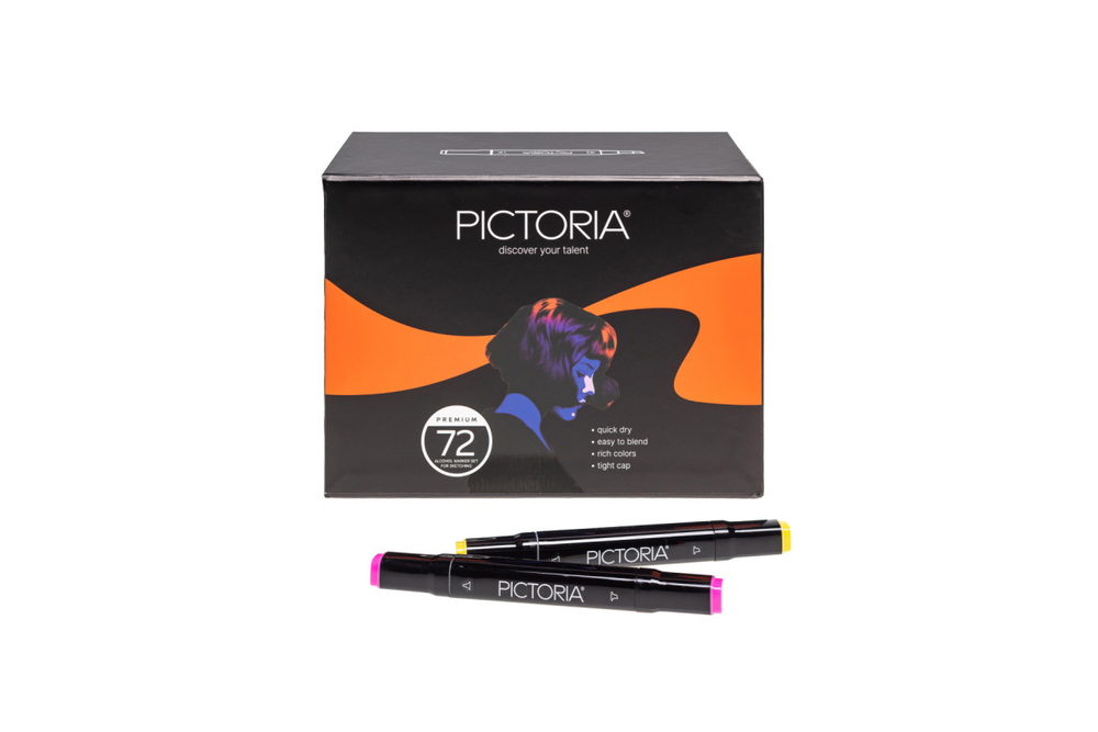 Набор двусторонних спиртовых маркеров Pictoria, для скетчинга и творчества, 72 цвета