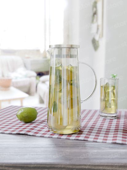 Графин стеклянный 1200 мл. с ручкой Kamille KM 9033 с крышкой из нержавеющей стали