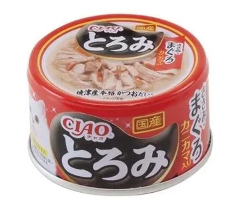 Влажный корм для кошек INABA ТОРОМИ филе курицы с тунцом магуро и сурими в бульоне, банка 80 г Влажный корм для кошек INABA ТОРОМИ филе курицы с тунцом магуро и сурими в бульоне, банка 80 г