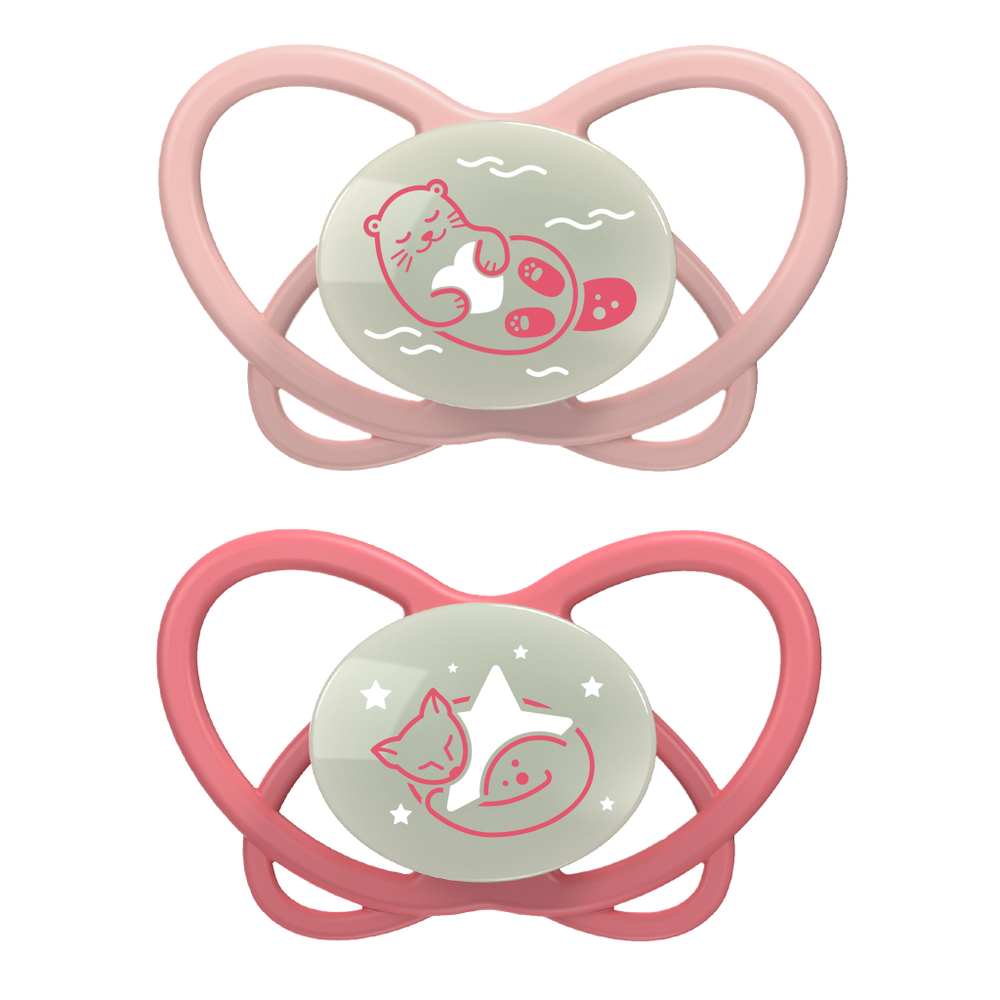 NIP Соска пустышка, силикон "Butterfly Night ", красный, размер 2 (6+)