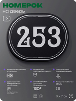 Номерок на дверь квартиры 253, для кабинета, офиса, шильдик 9 х 7 см, черный, Айдентика Технолоджи