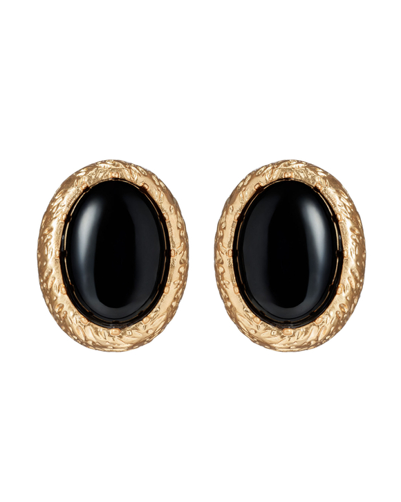 Серьги винтаж, золотой овал, черный камень