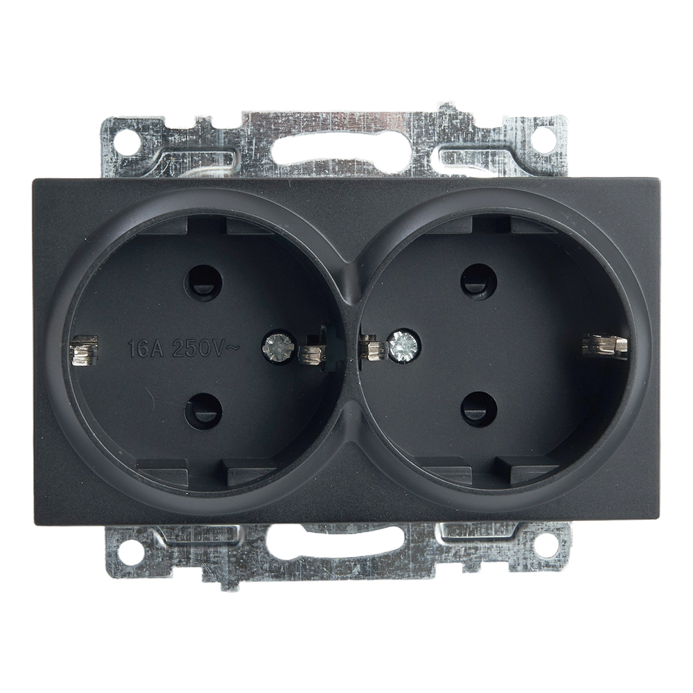 Розетка 2-местная с/з (механизм), STEKKER GLS16-7114-05, 250В, 16А с защитной шторкой, серия Катрин, черный 39612