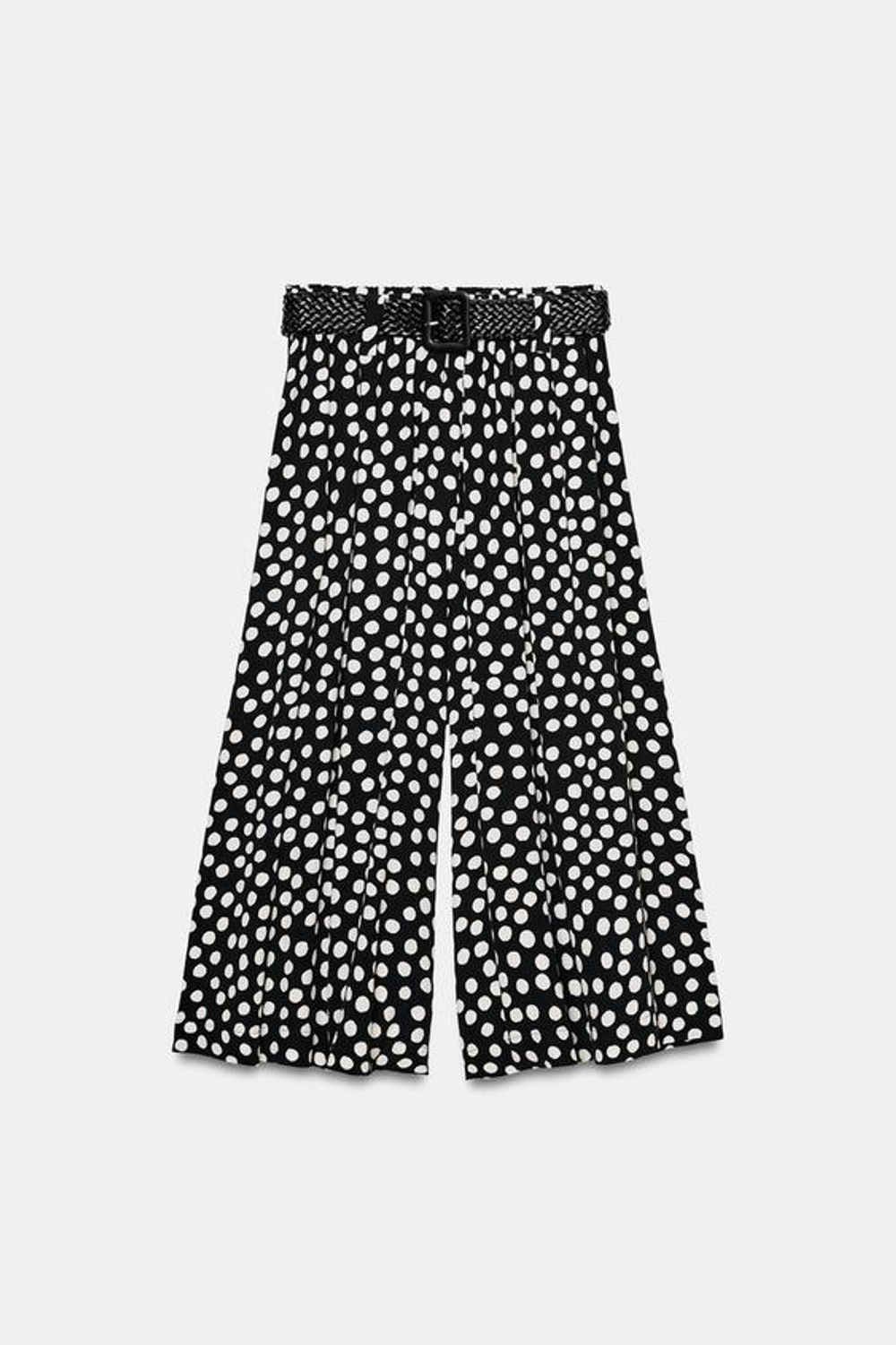 ZARA БРЮКИ-КЮЛОТЫ В ГОРОШЕК С ПОЯСОМ, ЧЕРНЫЙ/БЕЛЫЙ