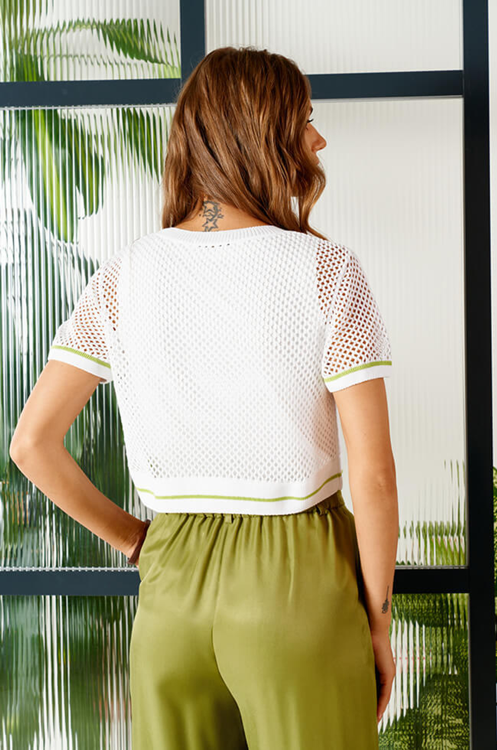 22683 Джемпер женский (белый отделка салатовый)