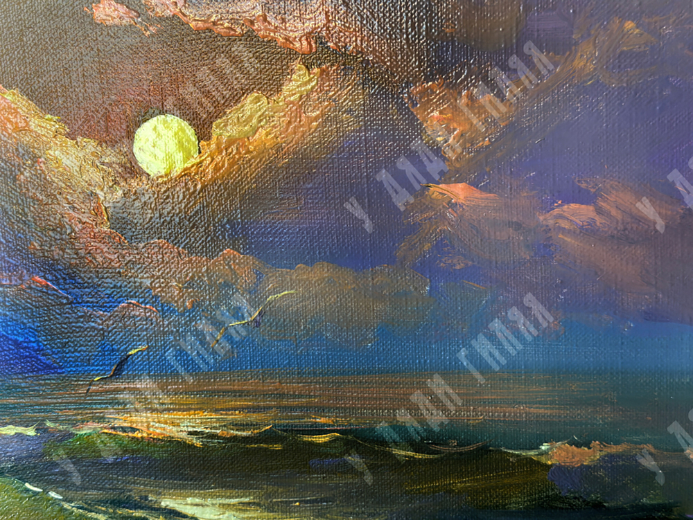 Беляев В.В. Ночное море. Холст, масло. 2022 г.  25х45 см