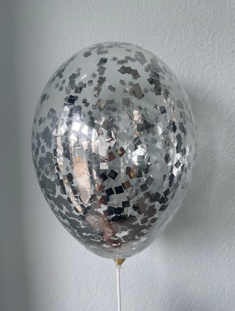 Шар с конфетти, серебро квадрат 1см 12"
