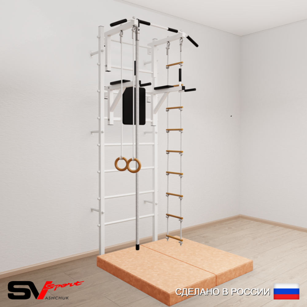 Шведская стенка Sv Sport усиленная 6044 (Турник стандарт/Брусья/Канат/Кольца/Лестница/Мат 1м)