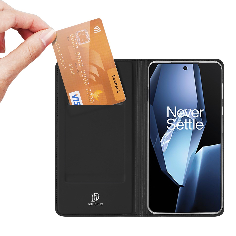 Чехол книжка из PU кожи черного цвета от Dux Ducis для OnePlus 13R, OnePlus Ace 5 и 5 Pro, серия Skin Pro Series Case