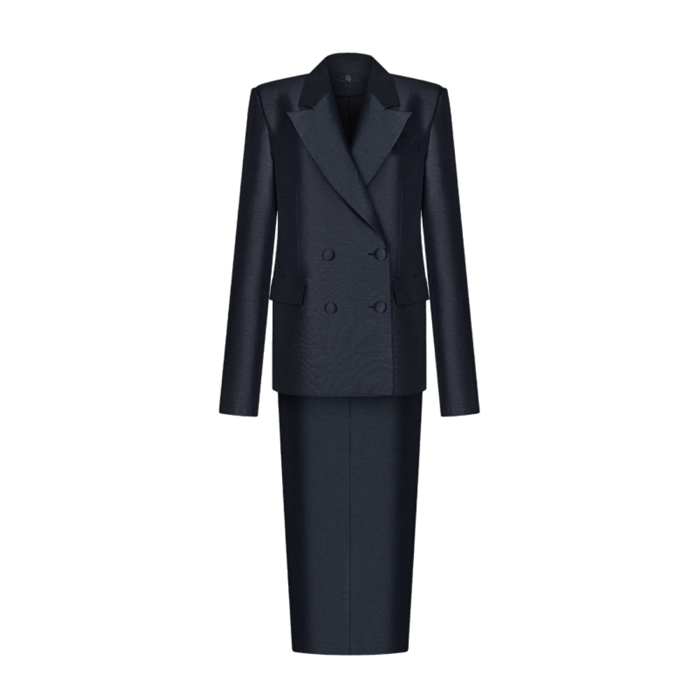 Жакет двубортный с отворотами из шелка