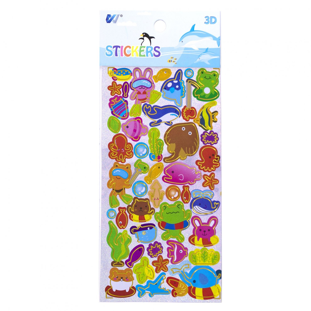 Наклейки детские Alingar, 10 см х 22,5 см, "Животные 3D" ассорти, ПВХ, голография, пакет с европодвесом