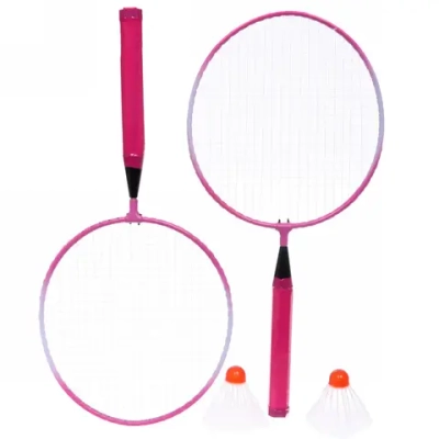 Бадминтон в наборе S-200, 4 предмета: 2 металлические ракетки 43 см, 2 волана (розовый)