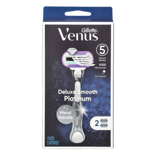 Gillette, Venus, гладкая платина, 1 бритва, 2 картриджа