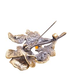 AM-3530 Брошь «Цветок Эшшольция» (латунь, янтарь)