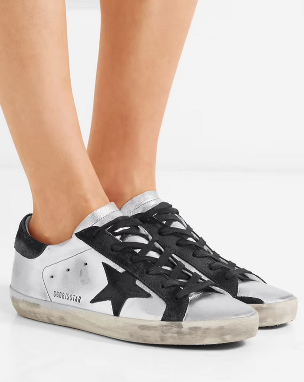 Кеды Golden Goose Superstar distressed metallic leather and suede sneakers