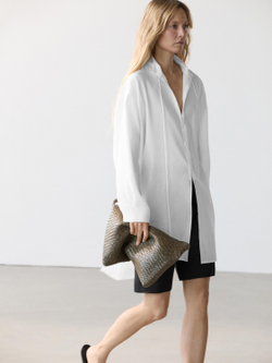 Massimo Dutti Льняная рубашка свободного кроя с воротником-стойкой, белый