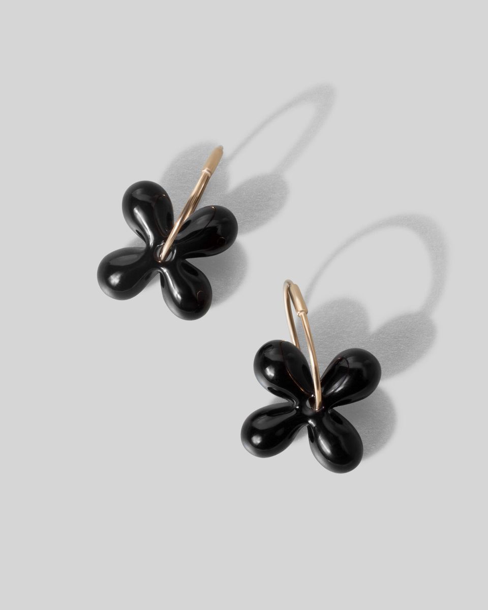 Моносерьга Glass Flower Black Golden