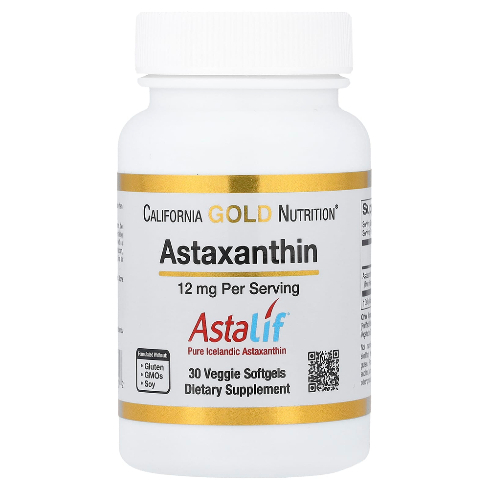 California Gold Nutrition, астаксантин, чистый исландский продукт AstaLif, 12 мг, 30 растительных мягких таблеток