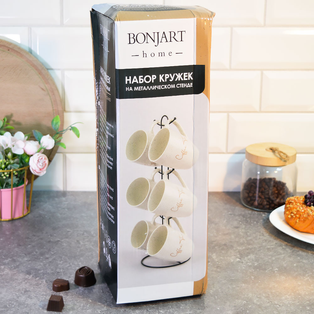 Набор кружек 6шт 350мл на подставке, 202445