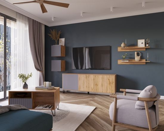 Гостиная модульная ЛИВЕРПУЛЬ-1 дуб вотан / графит софт