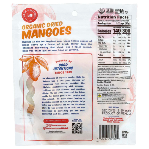 Made in Nature, органическое сушеное манго, 85 г (3 унции)