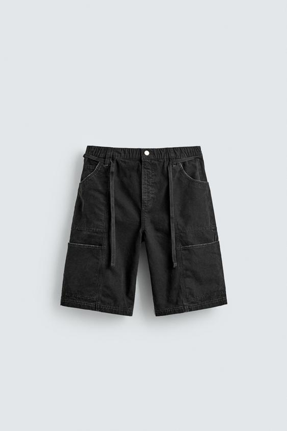 ZARA ШОРТЫ-БАГГИ С РЕМНЕМ, ЧЕРНЫЙ