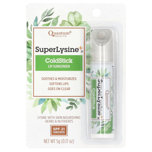 Quantum Health, Super Lysine + ®, ColdStick, солнцезащитное средство для губ, SPF 21, 5 г (0,17 унции)