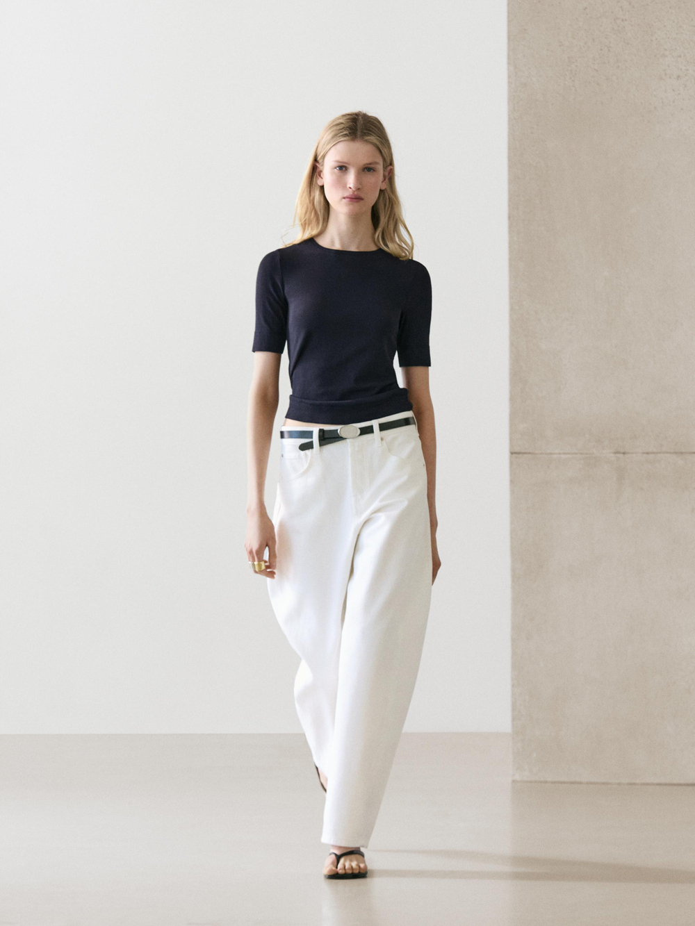 Massimo Dutti Футболка из смесовой хлопковой ткани, темно-синий