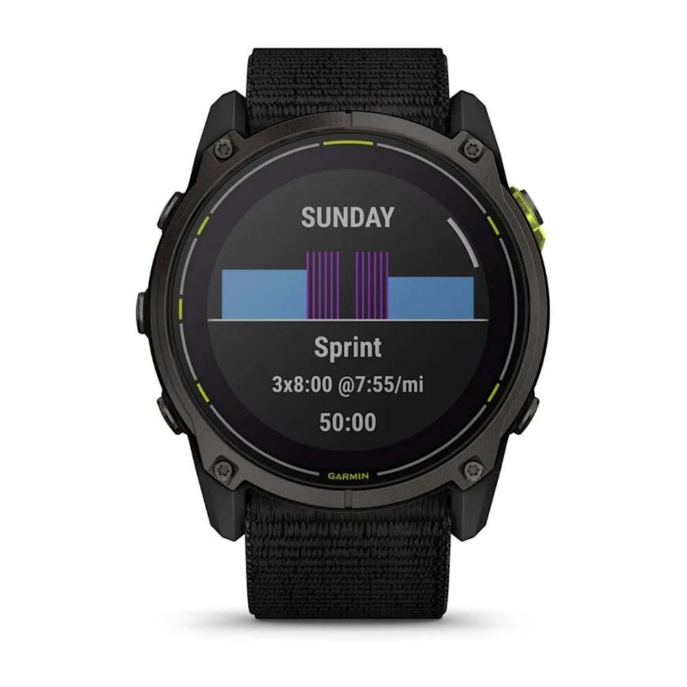 Спортивные часы Garmin Enduro 3, нейлоновый браслет UltraFit Безель из титана, дисплей Solar со стеклом Power Sapphire. Браслет с текстильной застёжкой — на запястье обхватом 127–225 мм
