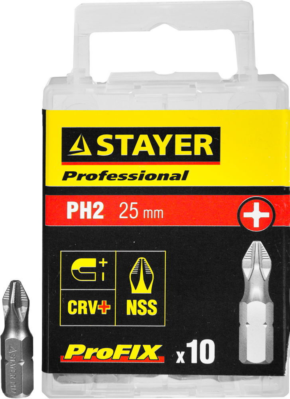 Биты STAYER ″PROFESSIONAL″ ProFix Phillips, тип хвостовика C 1/4″, № 2, L=25мм, 10шт