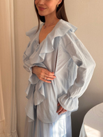 Блузка со свободными  воланами для кормящих мам, Голубой