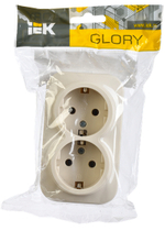 GLORY Розетка 2-местная для открытой установки с заземлением без защитных шторок 16А РС22-3-ХК кремовый IEK