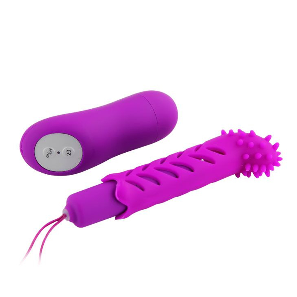 Лиловый вибратор MAGIC X20 с насадкой и пультом ДУ - 10 см. (Цвет: лиловый)