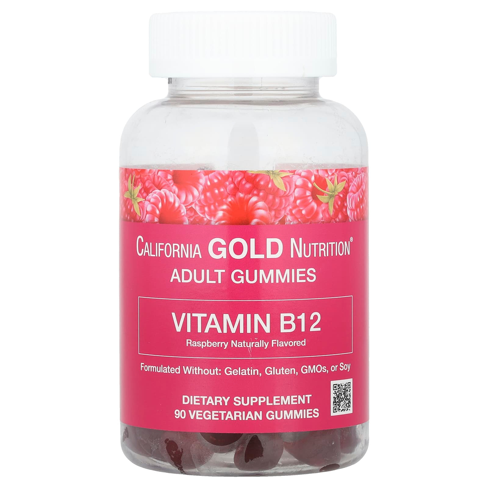 California Gold Nutrition, жевательный витамин B12, с натуральным малиновым вкусом, без желатина, 3000 мкг, 90 жевательных таблеток (1500 мкг в 1 таблетке)