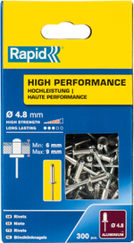 RAPID R:High-performance-rivet, 4.8 х 12 мм, 300 шт, алюминиевая высокопроизводительная заклепка (5001436)