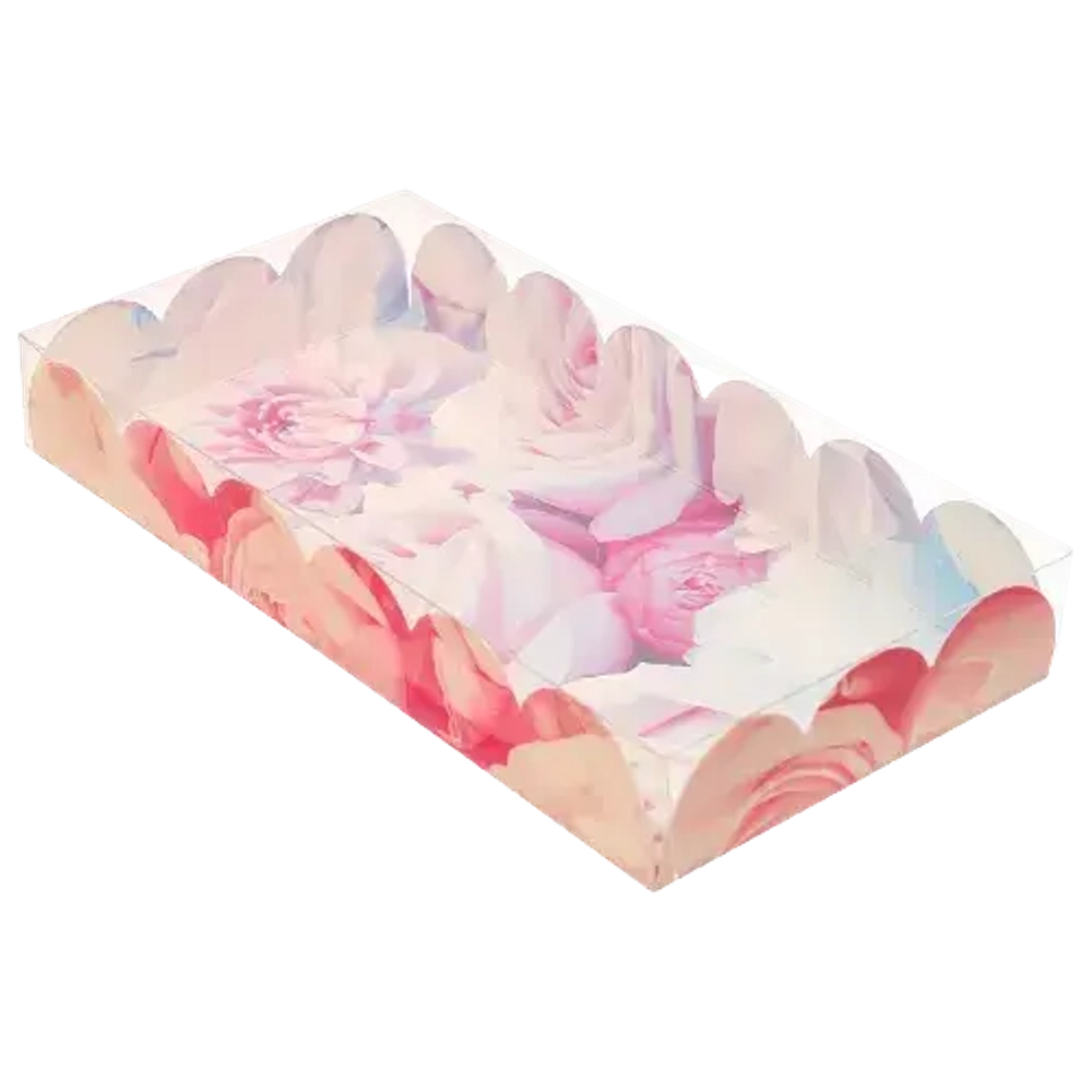 Коробка для кондитерских изделий с PVC-крышкой «Пионы», 10.5 × 21 × 3 см