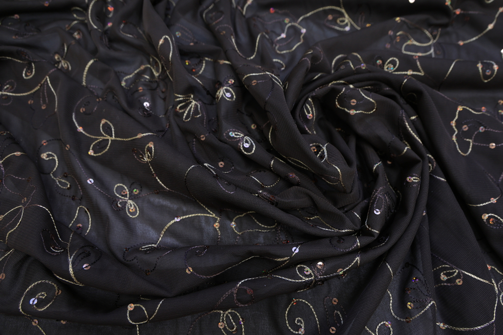 Пайетки на сетке золотая вышивка