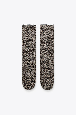ZARA НОСКИ ДО СЕРЕДИНЫ ИКР С АНИМАЛИСТИЧЕСКИМ ПРИНТОМ, ЛЕОПАРДОВЫЙ