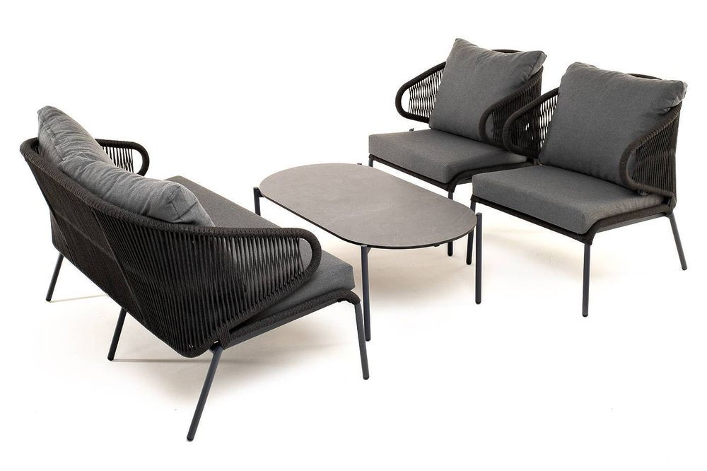 "Милан" лаунж-зона 4-местная плетеная из роупа (веревки), каркас алюминиевый темно-серый, роуп темно-серый