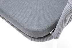 "Лион" стул плетеный из роупа, каркас из стали белый муар, роуп светло-серый круглый, ткань светло-серая