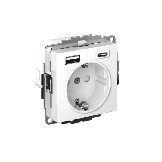 Розетка AtlasDesign 16А с 2-мя заряд. устройствами USB тип A+C 5В/2.4А 2х5В/1.2А механизм бел. SE ATN000132