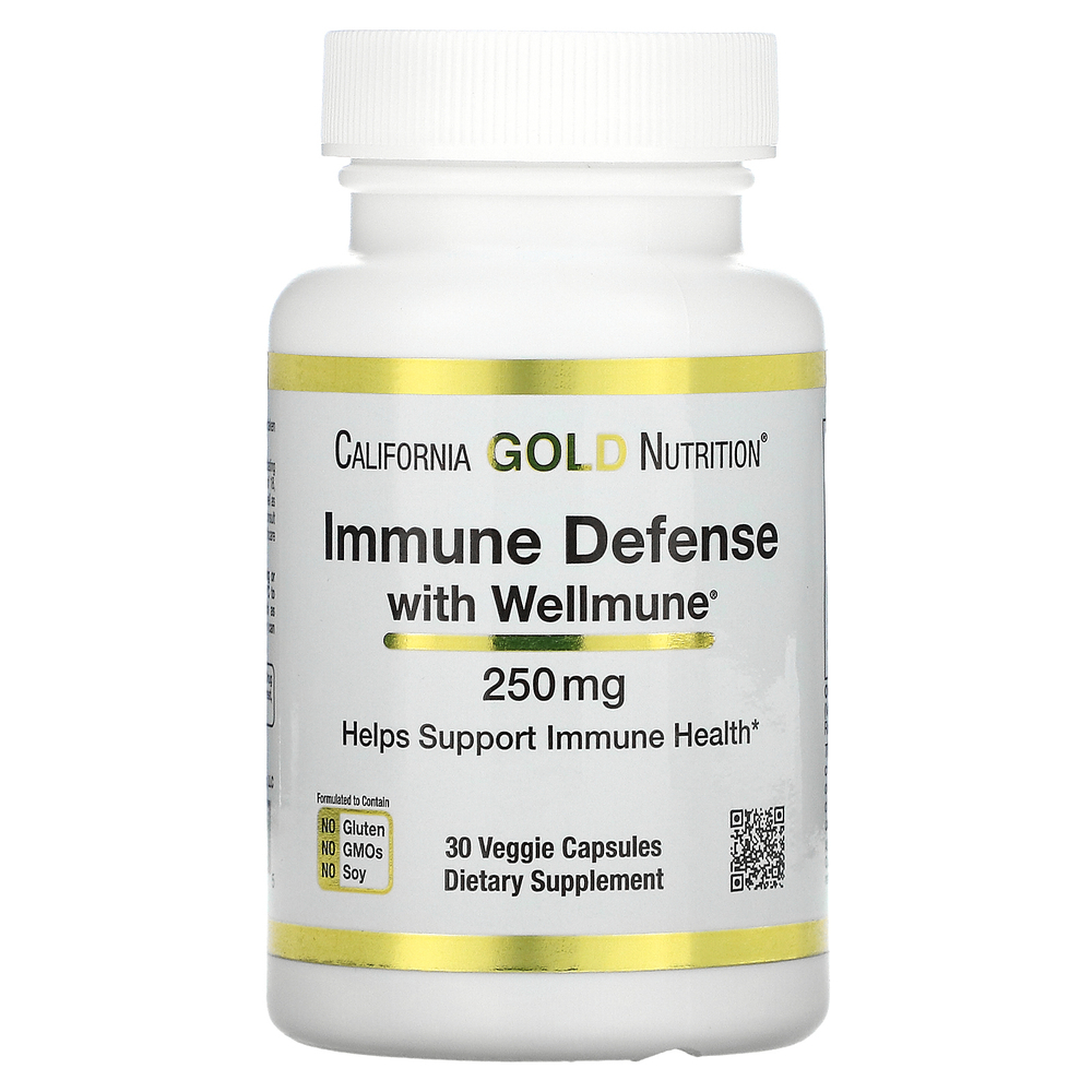 California Gold Nutrition, Immune Defense with Wellmune, бета-глюкан, 250 мг, 30 растительных капсул