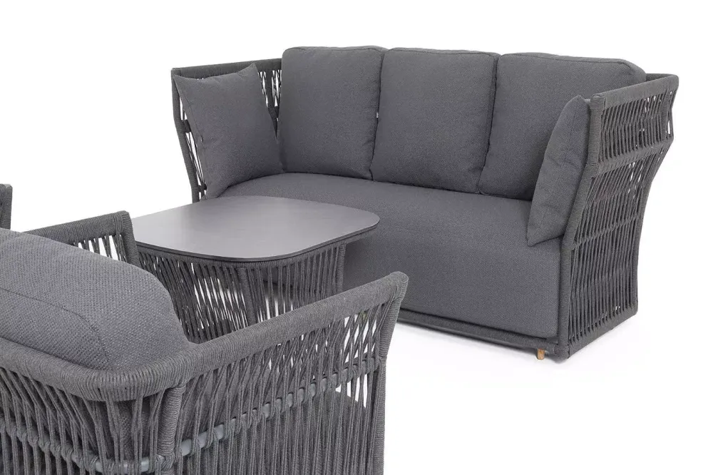 "Лугано" лаунж-зона 5-местная плетеная из роупа (веревки), каркас алюминиевый темно-серый, роуп темно-серый