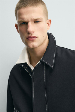 ZARA КУРТКА-РУБАШКА С КОНТРАСТНОЙ ОТСТРОЧКОЙ, МОРСКОЙ ТЕМНО-СИНИЙ